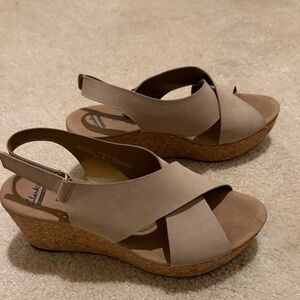 Clarks Beige Wedge Sandals